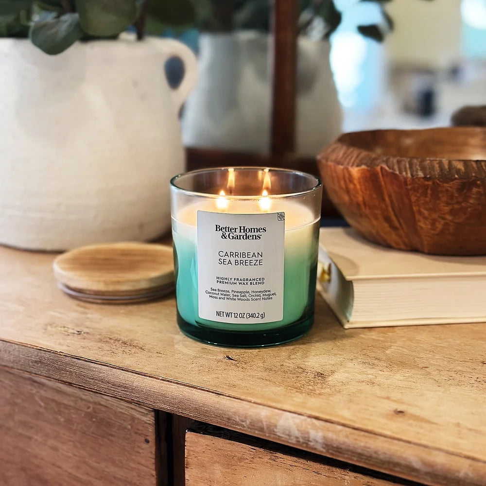 Scented 2-Wick Ombre Jar Candle 12oz with Sea Breeze Pineapple Honeydew Coconut Water and Sea Salt Fragrance Home Decor