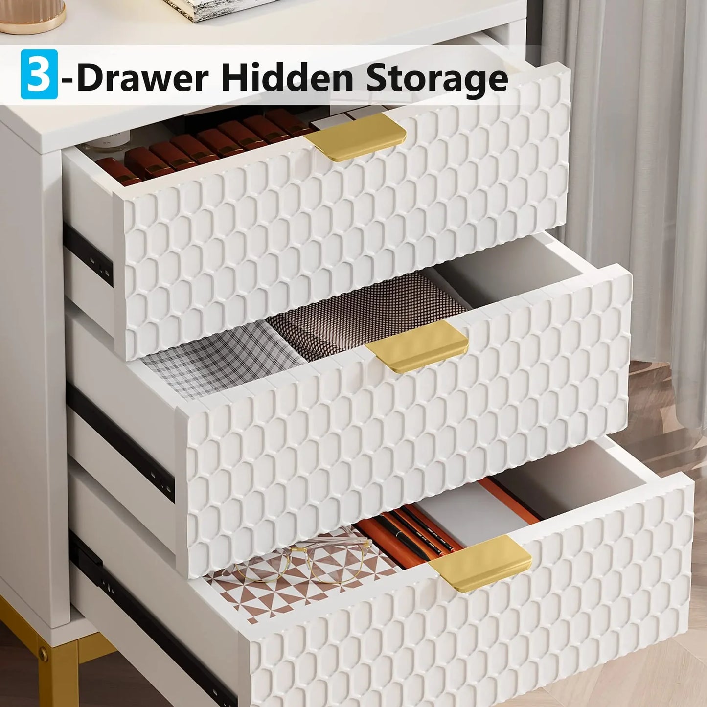 Tribesigns Modern Nightstand Table With Three Drawers