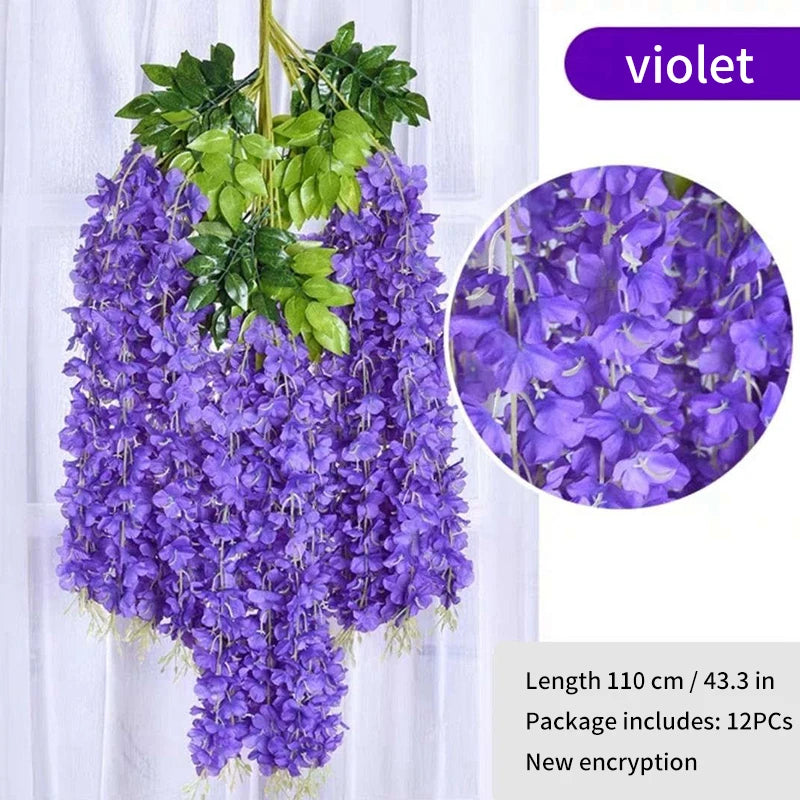 Artificial Wisteria Hanging Garland Rattan Faux Flowers Wedding Decor