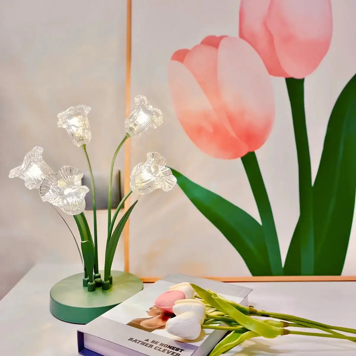 Bell Orchid Glass Table Lamp With LED Bulbs For Homes