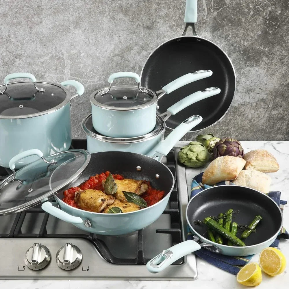 Elite Andover Nonstick Platinum Forged Aluminum Cookware Set, 10-Piece, Glacier Blue