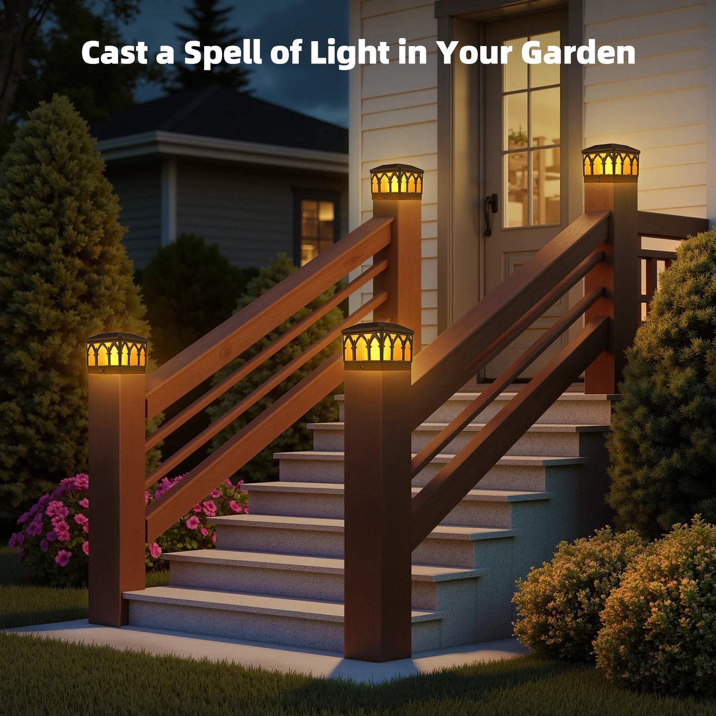 KPSTEK Solar Flame Post Cap Lights With 2 Modes IPX5