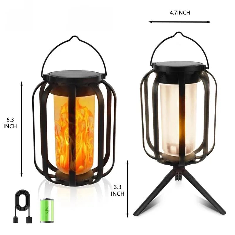 Solar Lantern Outdoor Light With Base Waterproof Flickering Flame Effect