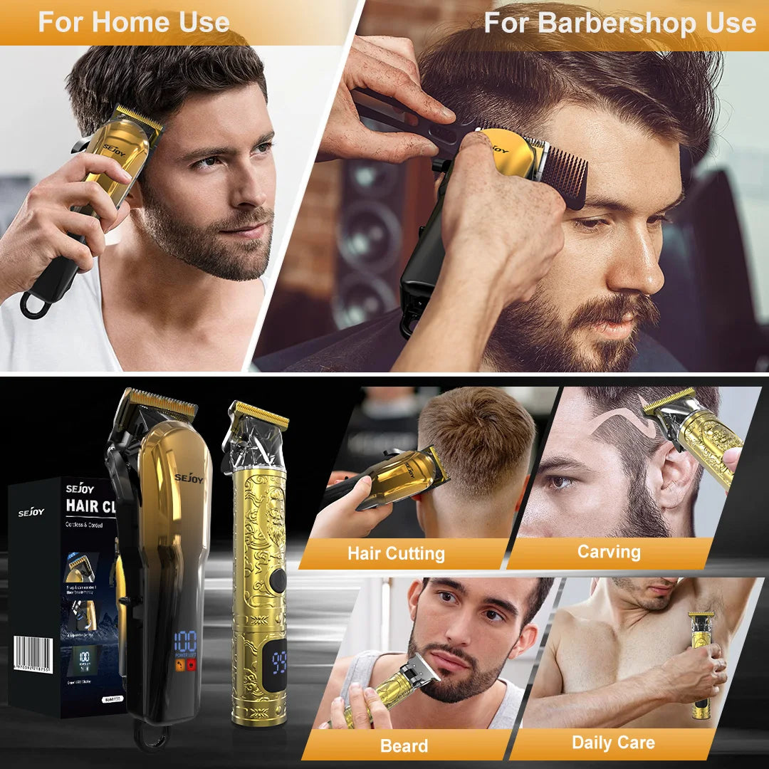 Sejoy Professional Combo Kits For Men Adjustable Speeds Hair Clipper Rechargeable Electric Hair Trimmer Set for Barber