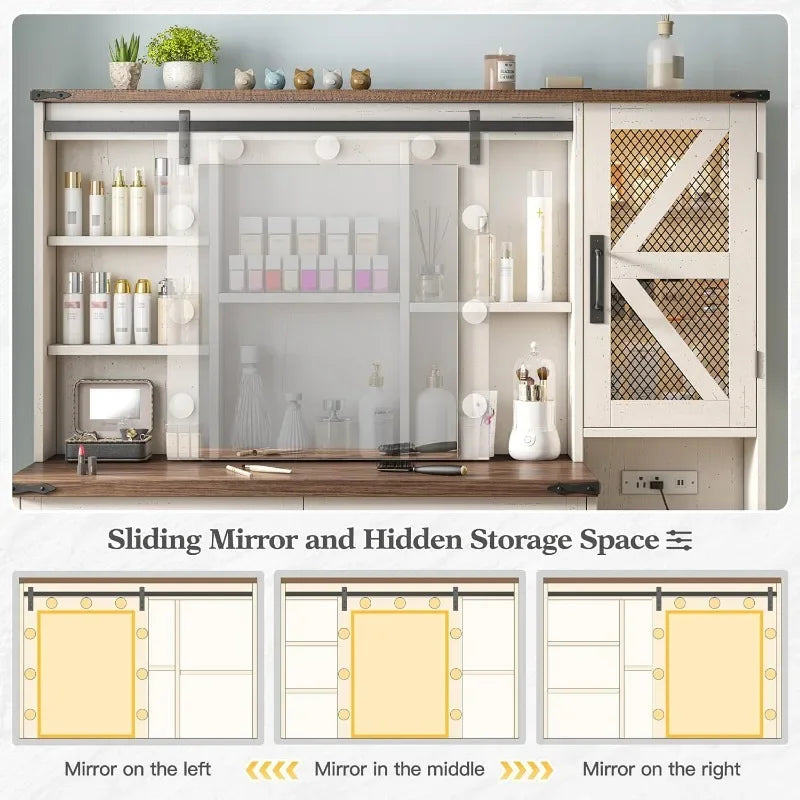 Hign-concerned Farmhouse Vanity Desk With Charging Station