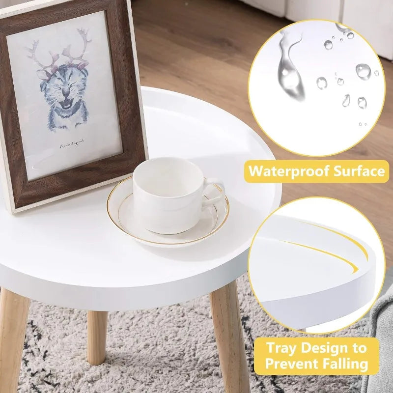 Hign Concerned Round Side Table White Tray Nightstand