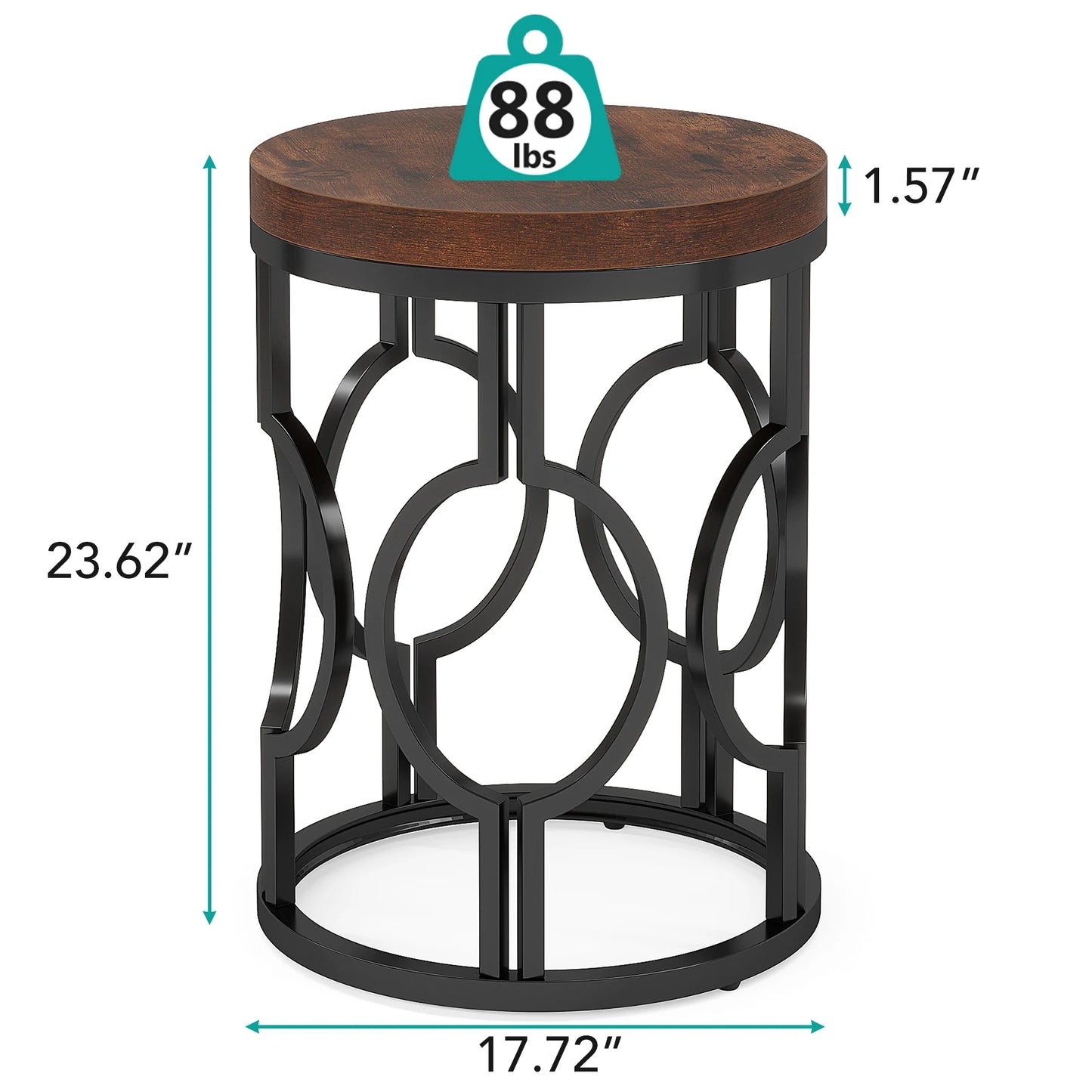 Tribesigns Round End Table, Industrial SideTable with Metal Hollow Frame, Small Bedside Table Nightstand for Living Room