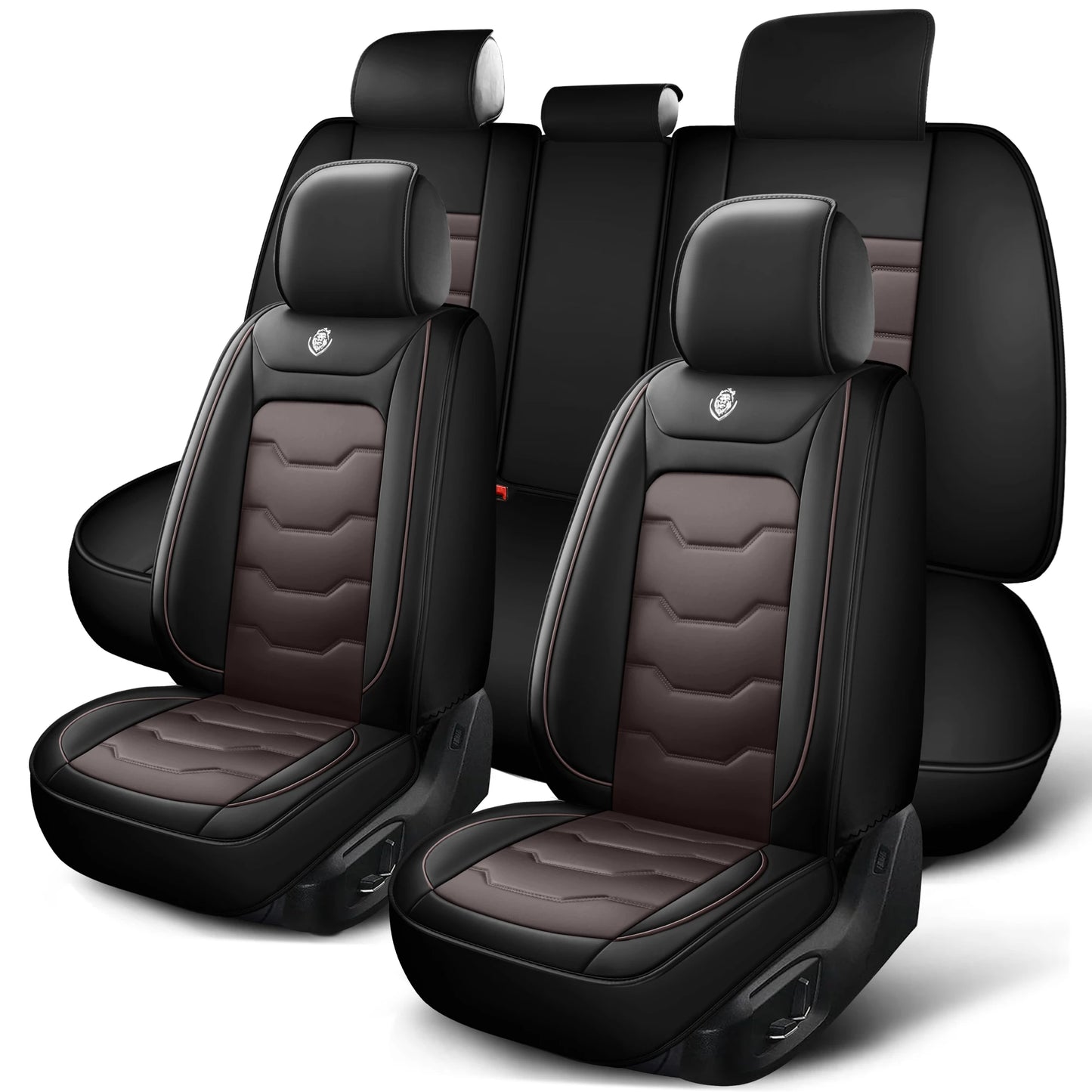 Car seat cover, 5-seater universal, suitable for 90% of 5-seater models,Waterproof leather car interior, (Black/Red)
