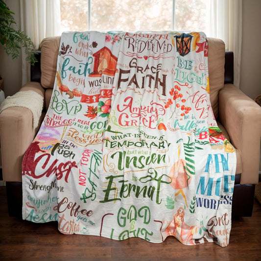 Faith and Grace Blanket for Women – Inspirational Religious Throw with Scripture Quotes, Perfect Christian Gift for Mother’s D