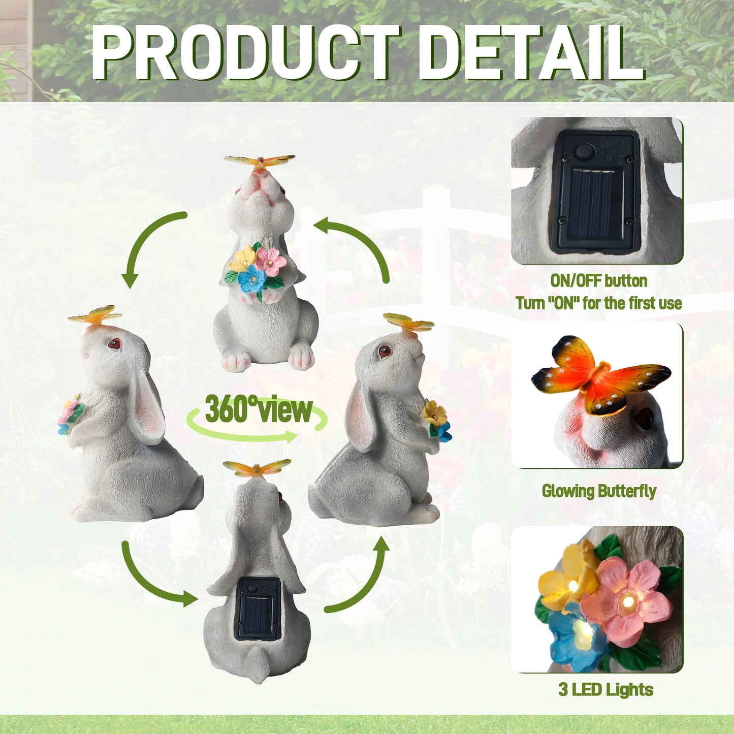 1pc Solar Bunny Light Garden Statue, Animals Rabbit Garden Sculpture For Yard And Garden Decor, Lawn Ornaments,Christmas Gifts