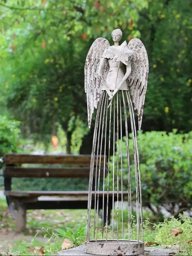 Hign Concerned Metal Garden Angel Statue With Star Wand