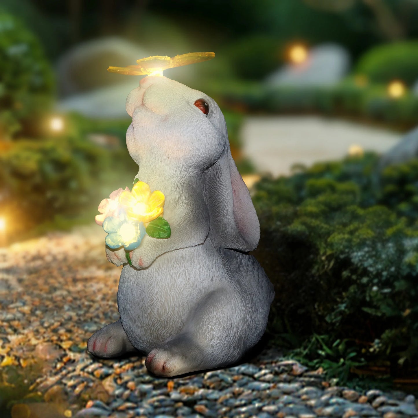 1pc Solar Bunny Light Garden Statue, Animals Rabbit Garden Sculpture For Yard And Garden Decor, Lawn Ornaments,Christmas Gifts