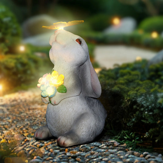 1pc Solar Bunny Light Garden Statue, Animals Rabbit Garden Sculpture For Yard And Garden Decor, Lawn Ornaments,Christmas Gifts
