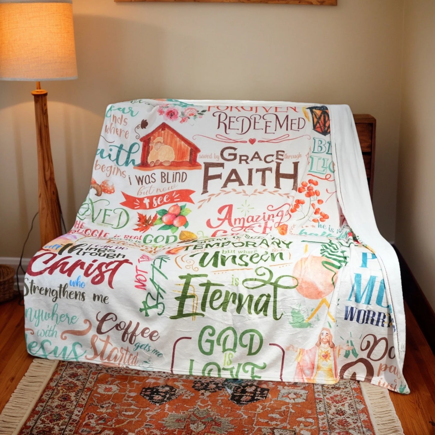 Faith and Grace Blanket for Women – Inspirational Religious Throw with Scripture Quotes, Perfect Christian Gift for Mother’s D