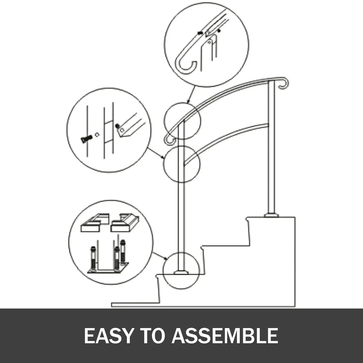 SucceBuy Wrought Iron Handrail For Outdoor Steps With Installation Kit