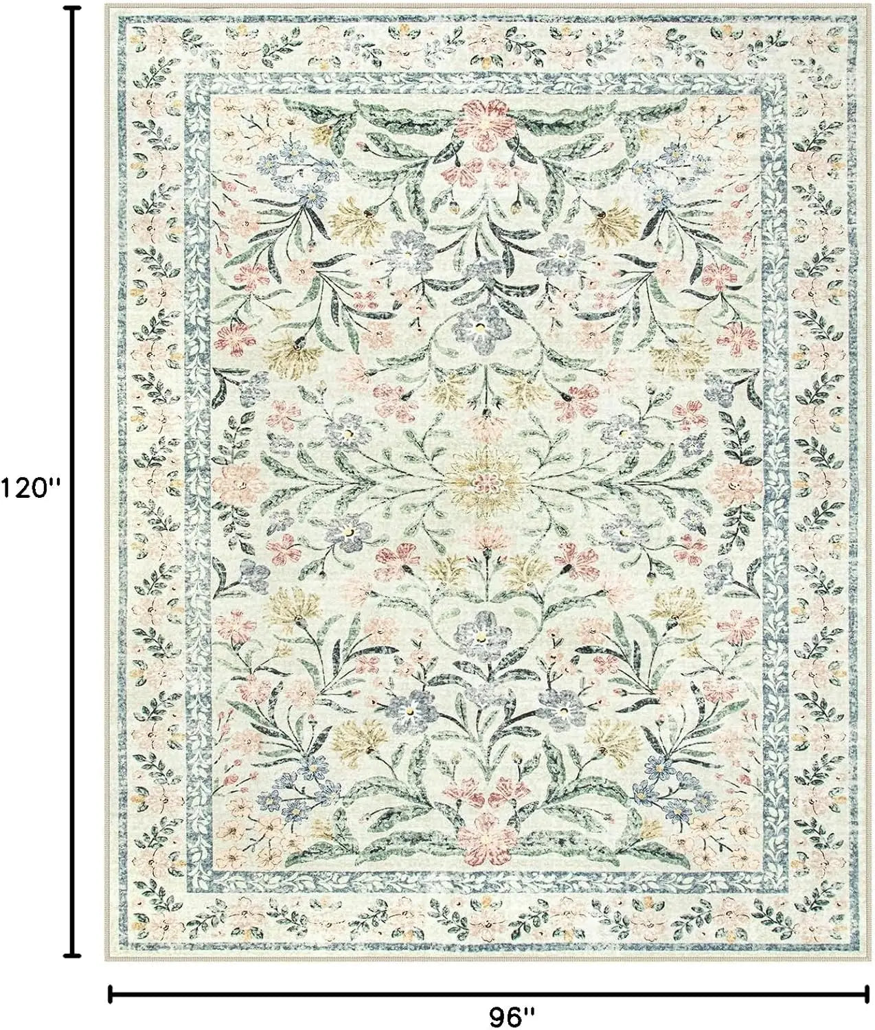 Boho Rugs for Living Room, Large 8 x 10 Area Rugs for Living Room Non Slip,Soft Ultra-Thin Distressed Floral Throw Carpet