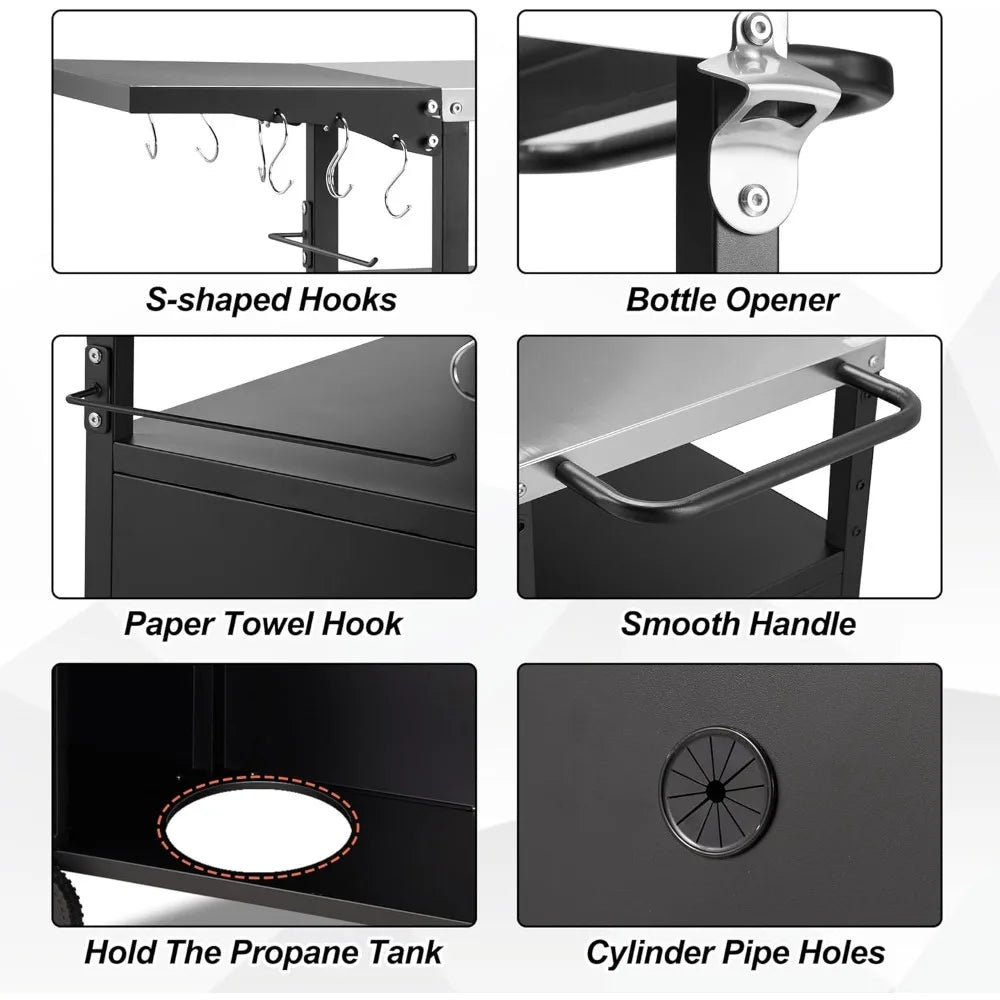 Stainless Steel Outdoor Grill Cart With Storage And Wheels