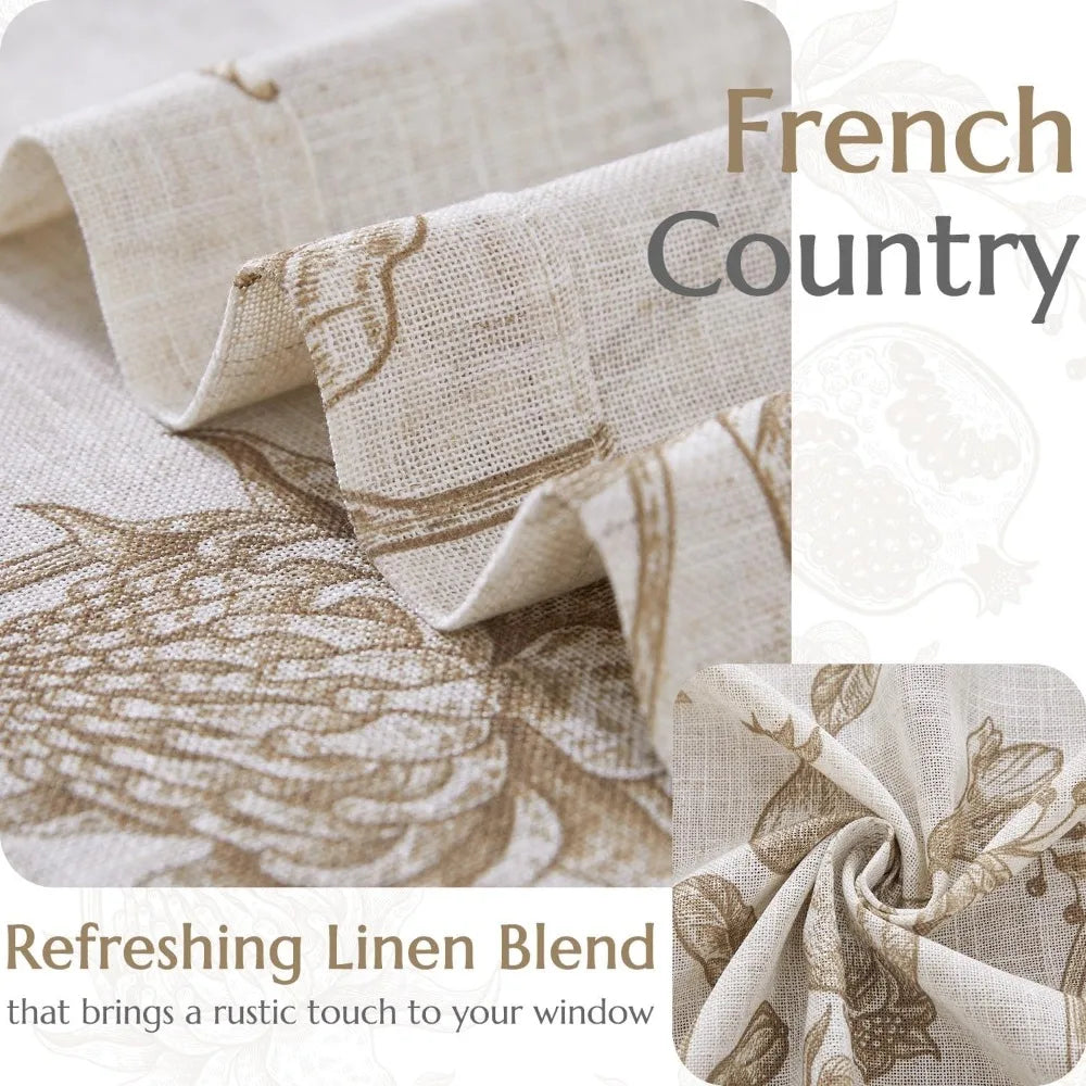 jinchan Linen Curtains Floral Curtain for Living Room 96 Inch Long French Rod Pocket Light Filtering Toile Print Farmhouse Bedro