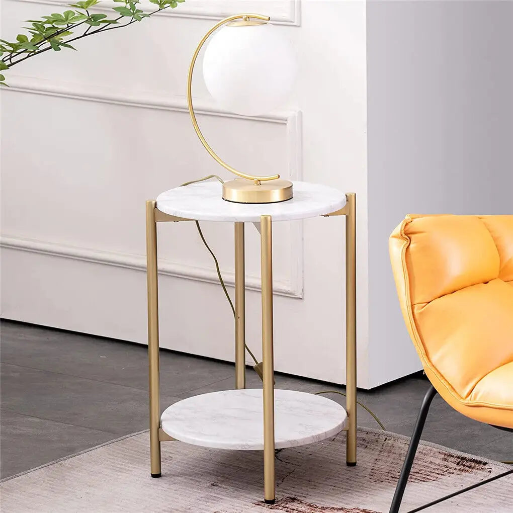 LUVODI 2-Tier Round Coffee End Tables Sofa Side Table Plant Stand with Storage Shelf Metal Frame for Living Room Bedroom