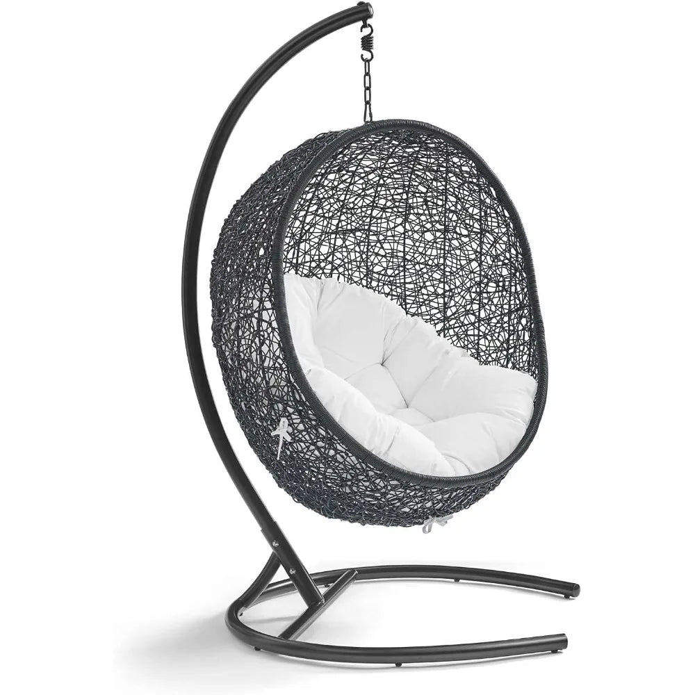 Encase Wicker Rattan Outdoor Patio Porch Lounge Egg Swing Chair with Stand