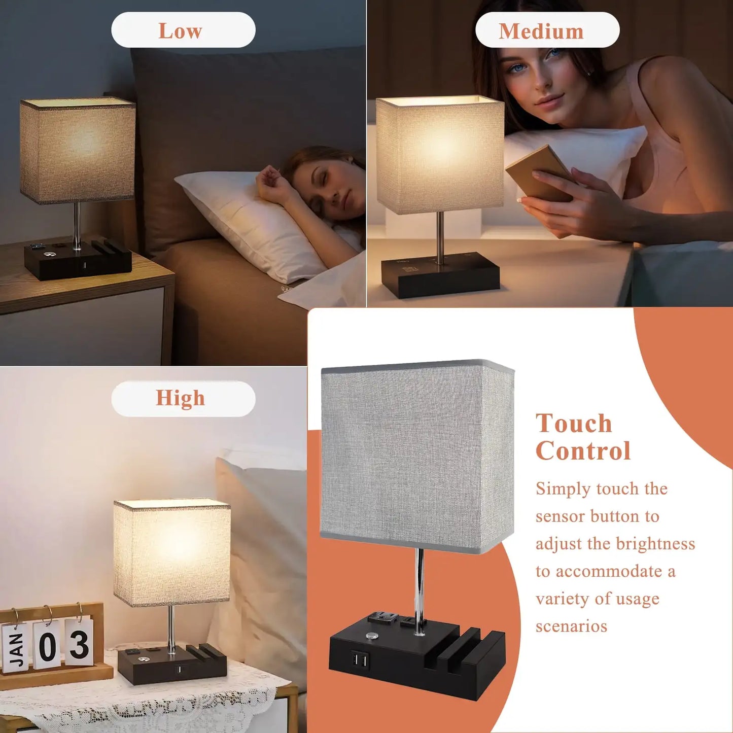 SZRSTH Dual USB Port Bedside Table Lamp With Dimmable LED