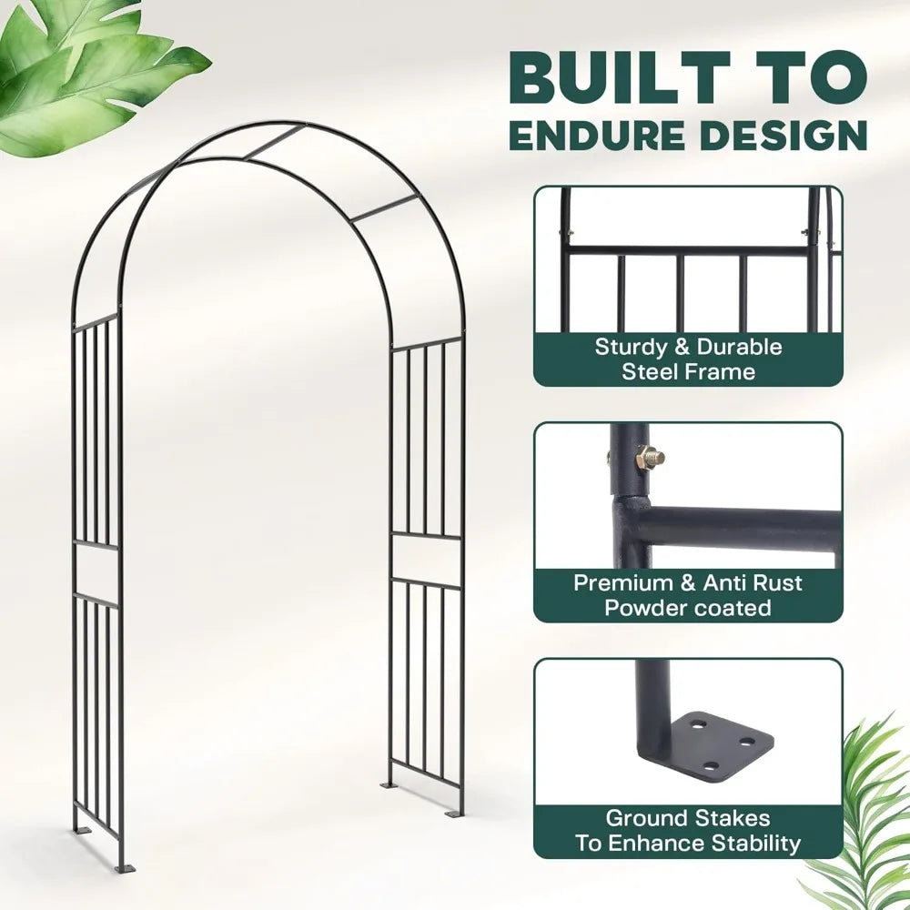 Sturdy Metal Garden Arbor Arch Trellis With Ground Stakes