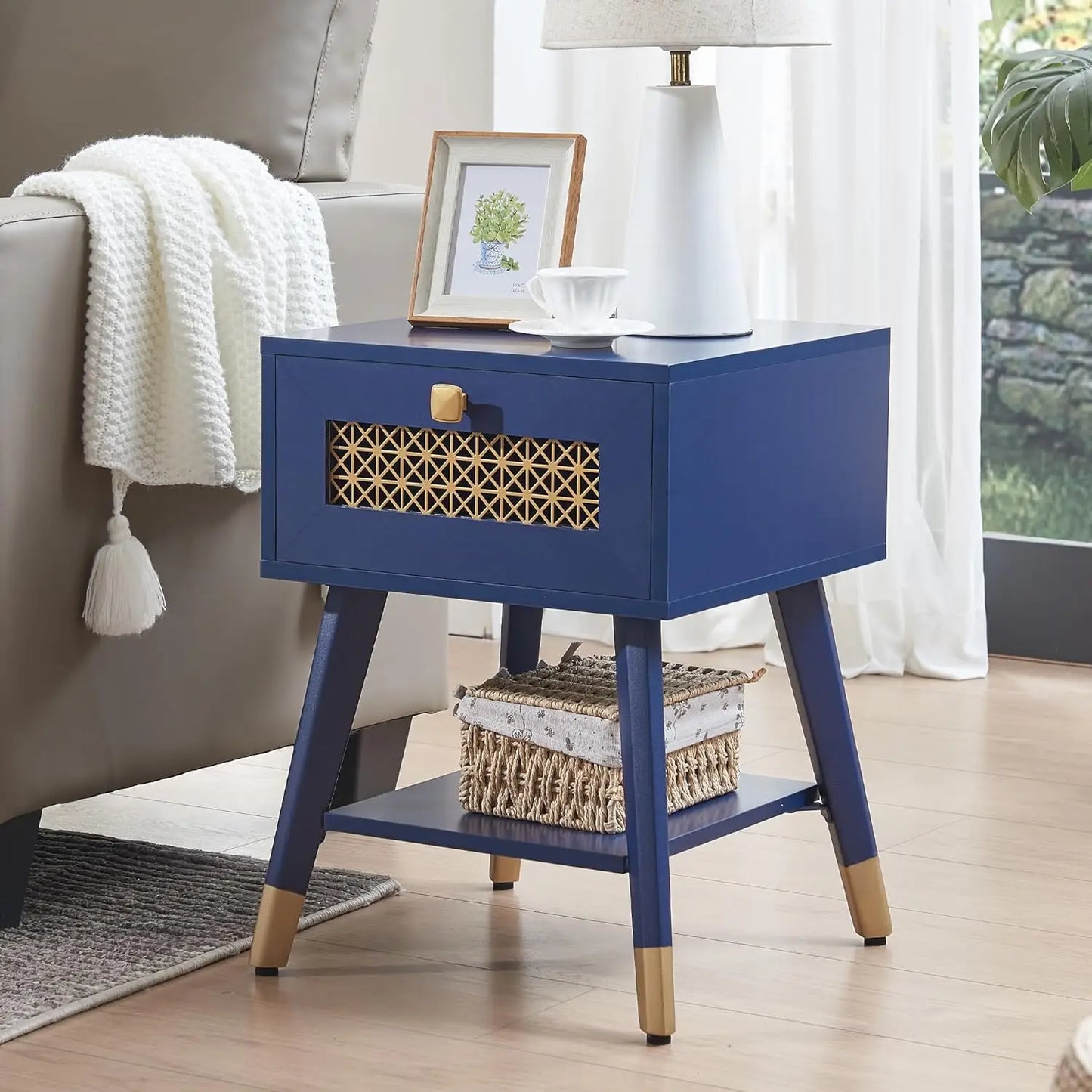 Hign-concerned Boho Side Table With USB Ports And Drawer
