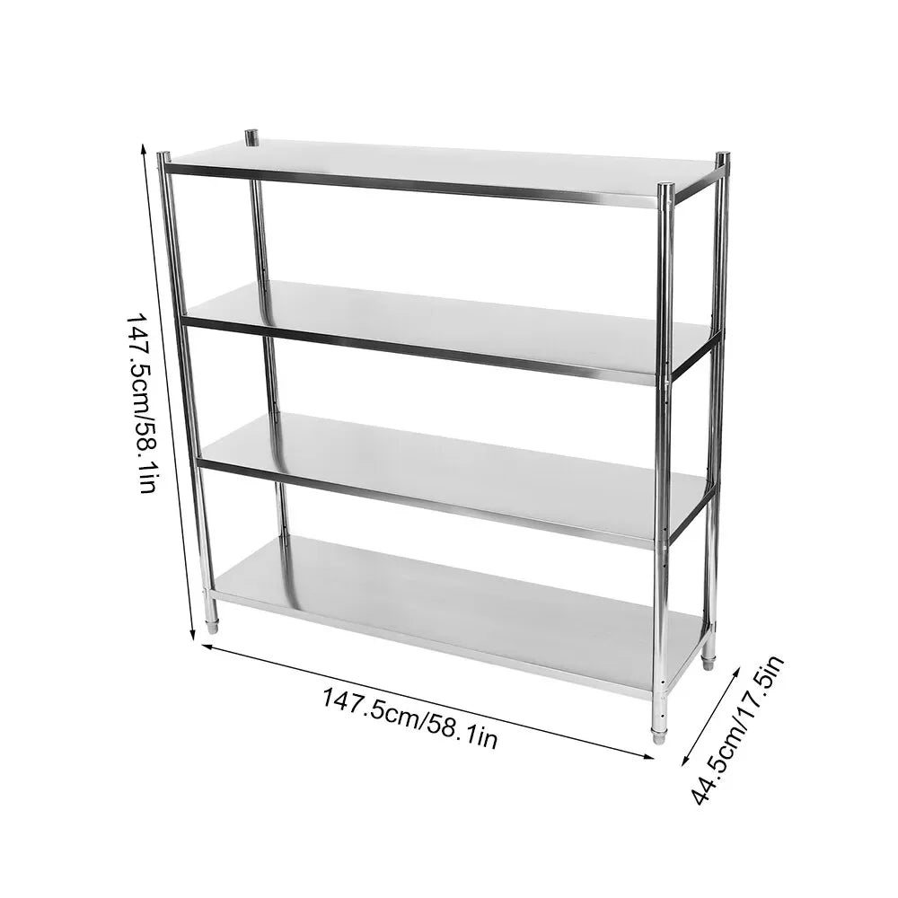 Heavy Duty 4-Tier Shelving 58.1"Wx17.5"Dx58.1"H - 1320LB Capacity Stainless Steel Storage Rack for Warehouse & Garage