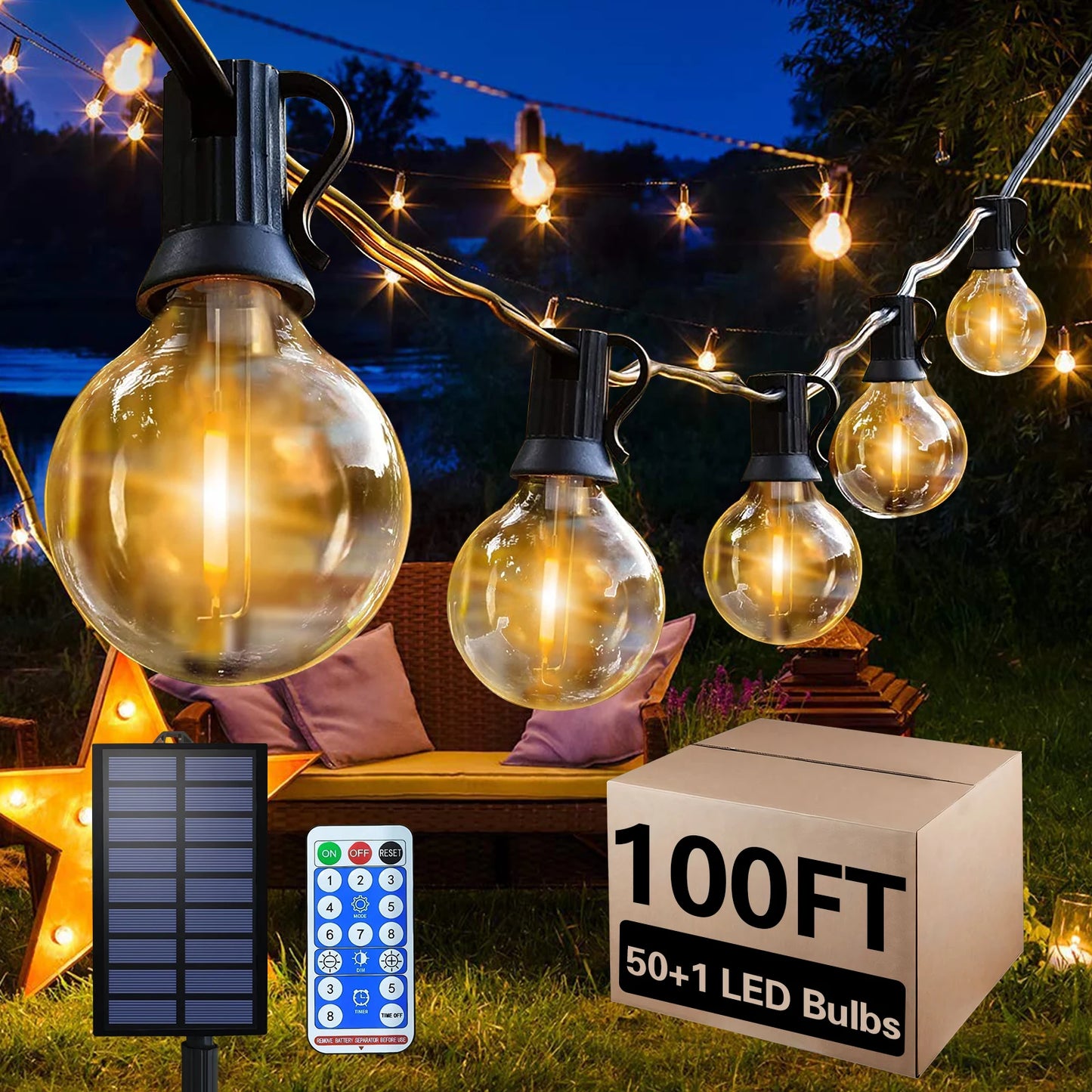 TJOY Solar Outdoor String Lights 50 LED Waterproof Patio