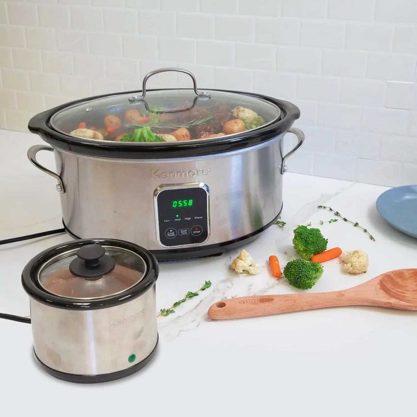 Iosn Kenmore Stainless Steel Programmable Slow Cooker With Dipper