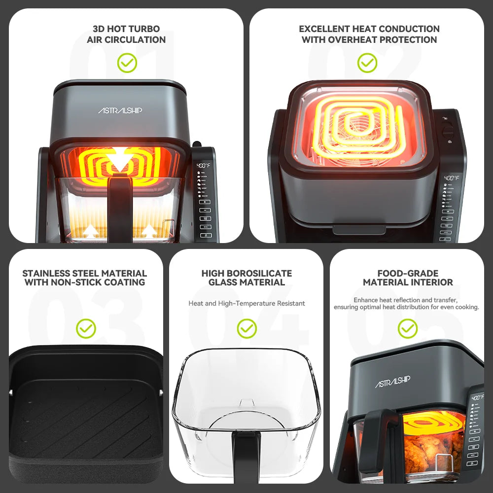 Astralship Glass Air Fryer And Grill Pan Combo With Presets
