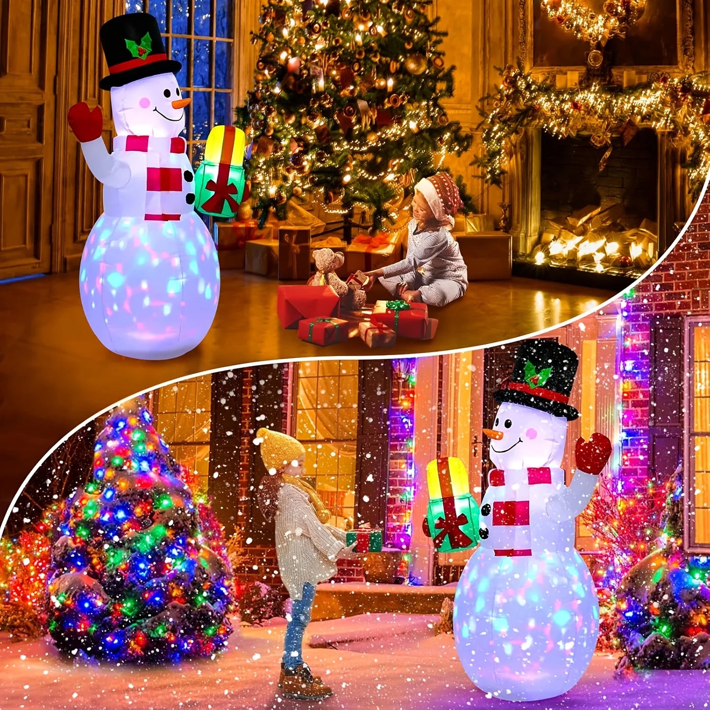 Christmas Inflatable Snowman With Built In LED Lights For Garden