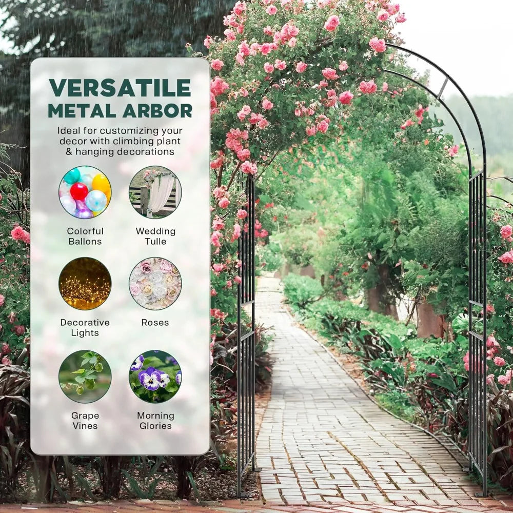 Sturdy Metal Garden Arbor Arch Trellis With Ground Stakes