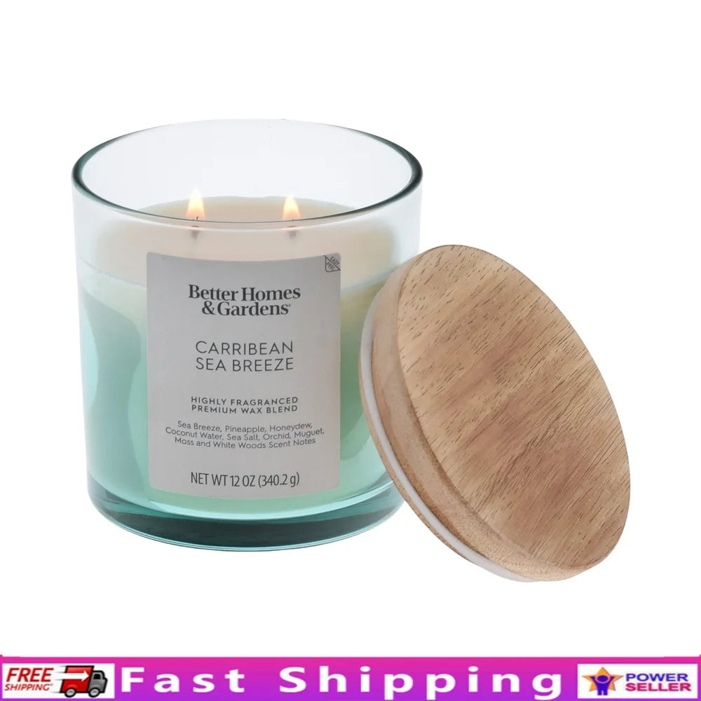 Scented 2-Wick Ombre Jar Candle 12oz with Sea Breeze Pineapple Honeydew Coconut Water and Sea Salt Fragrance Home Decor