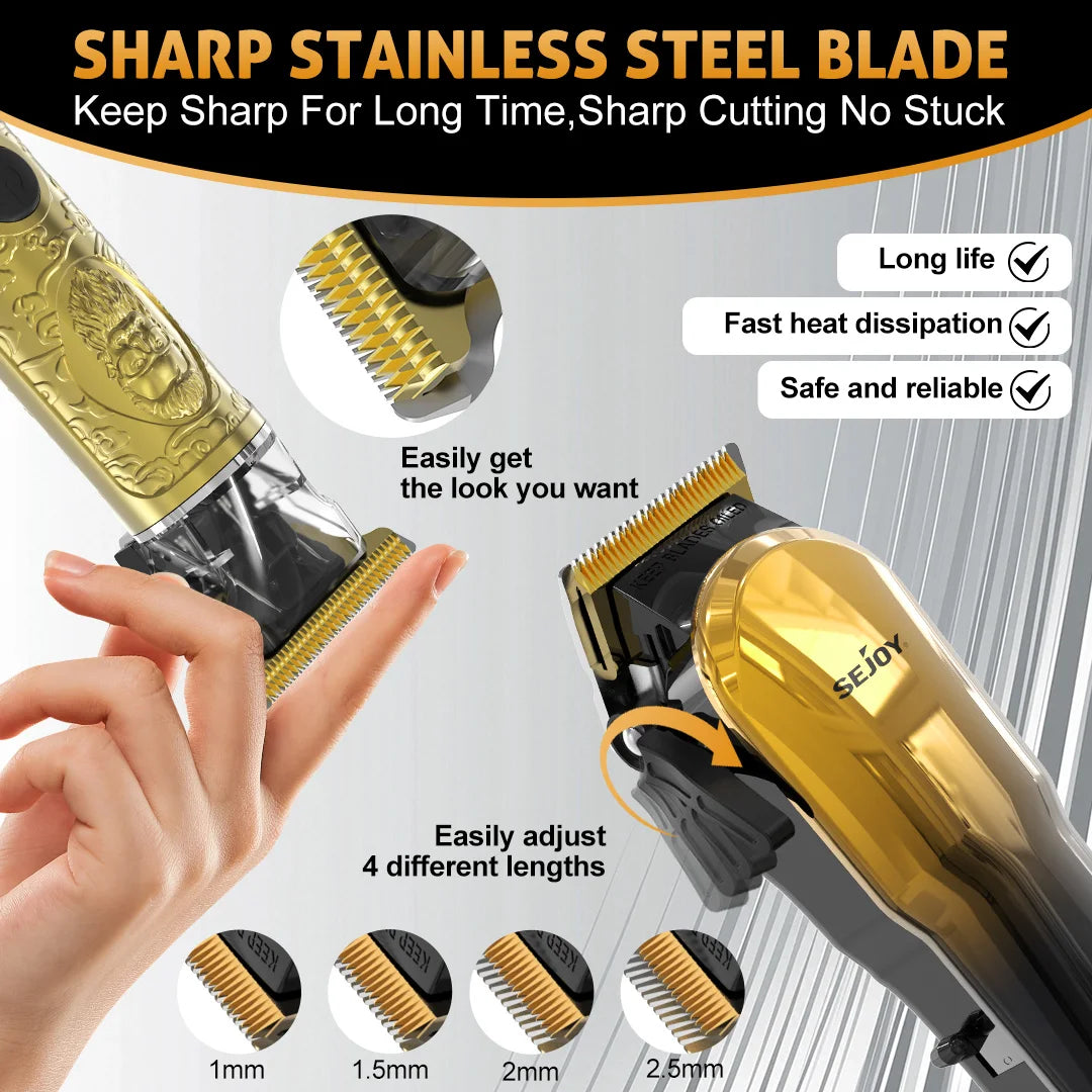 Sejoy Professional Combo Kits For Men Adjustable Speeds Hair Clipper Rechargeable Electric Hair Trimmer Set for Barber