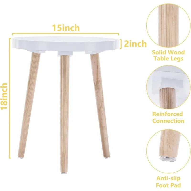 Hign Concerned Round Side Table White Tray Nightstand