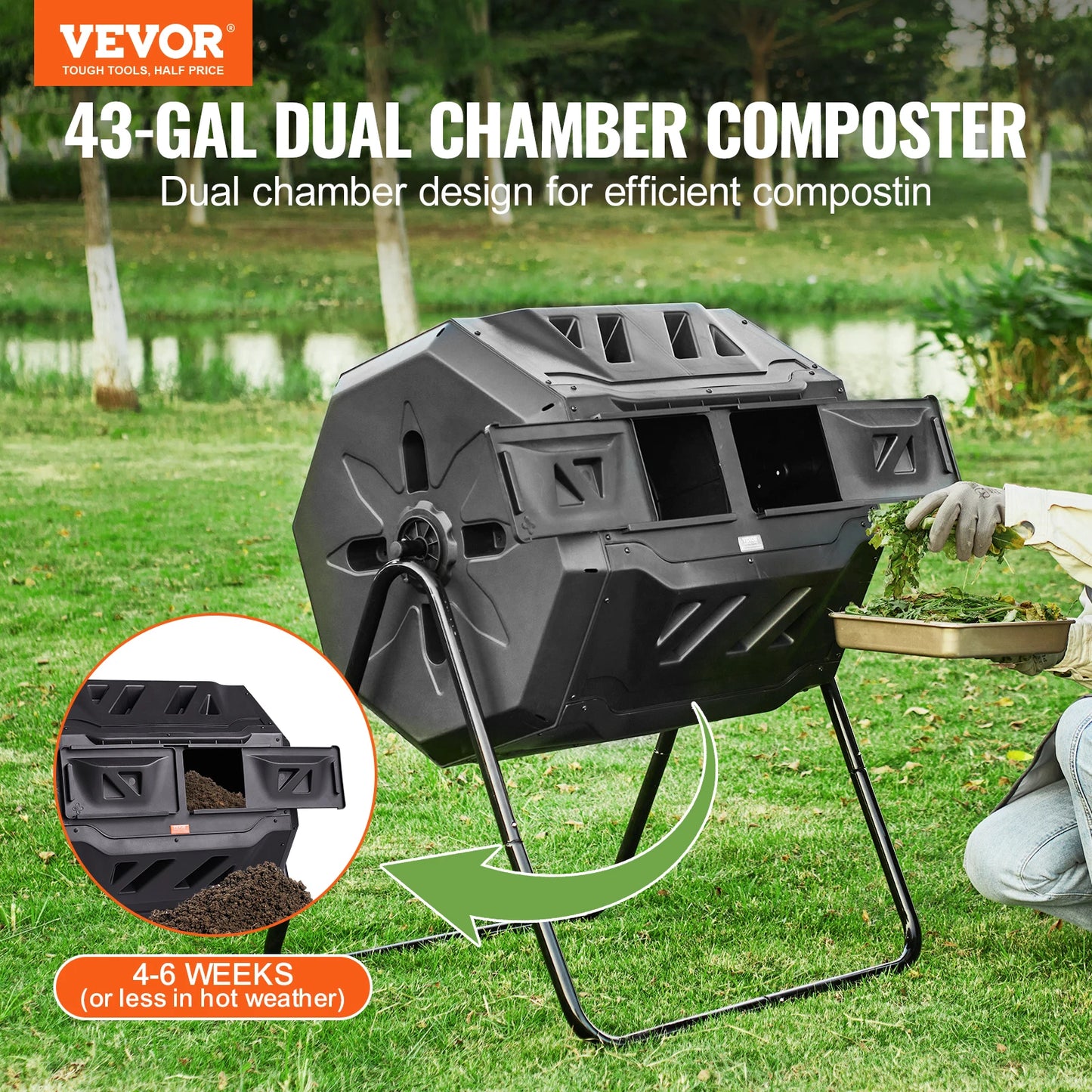 SucceBuy Dual Chamber Tumbling Composter for Garden and Kitchen