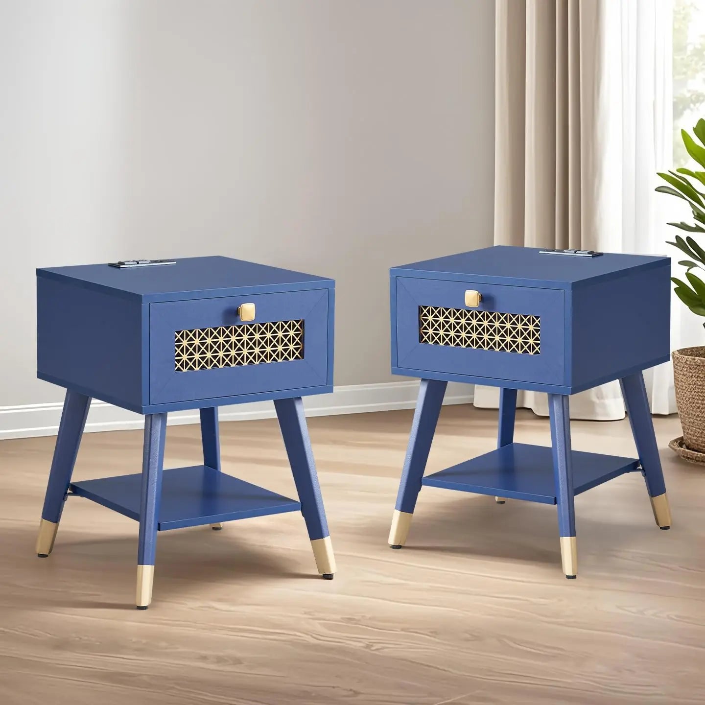 Hign-concerned Boho Side Table With USB Ports And Drawer