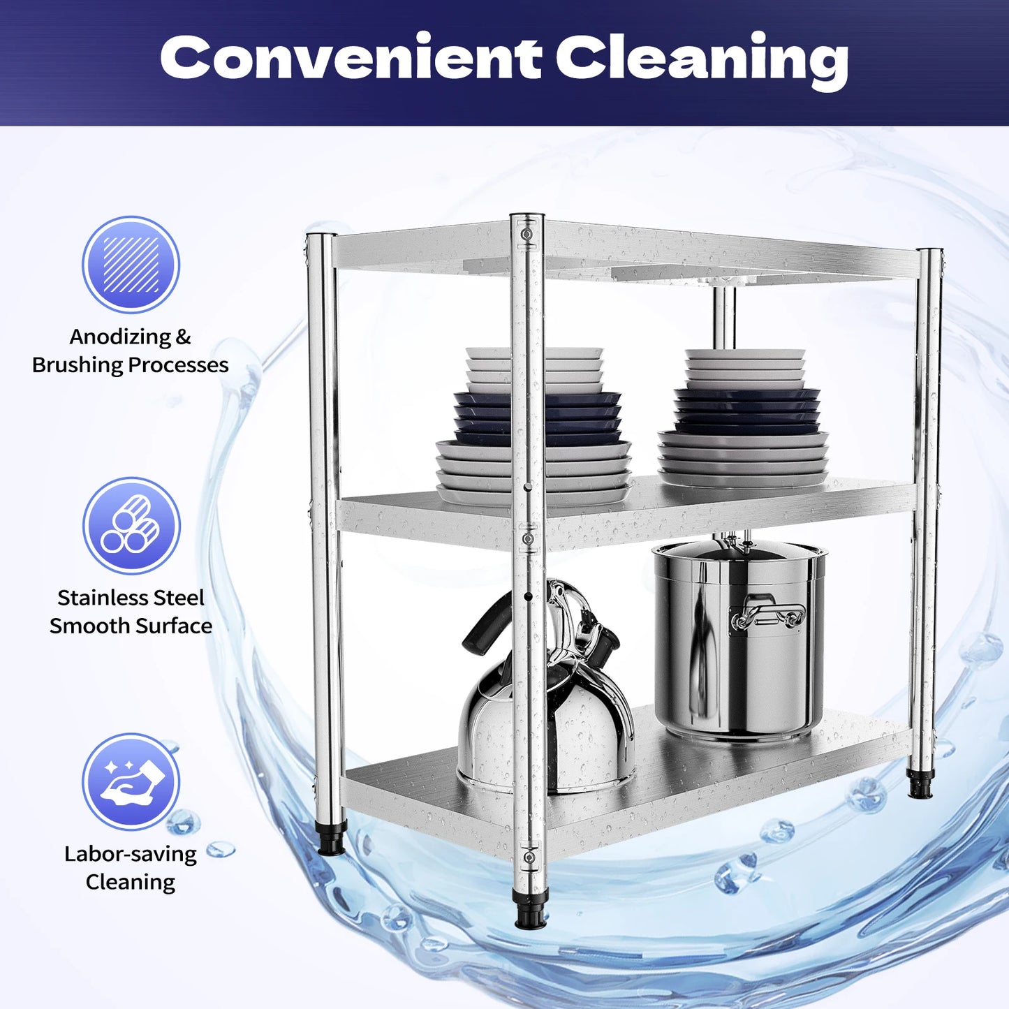 3 Tier Kitchen Storage Rack,Stainless Steel Shelves,Kitchen Storage Organizer,Microwave Rack for Pantries, Restaurants,Kitchens