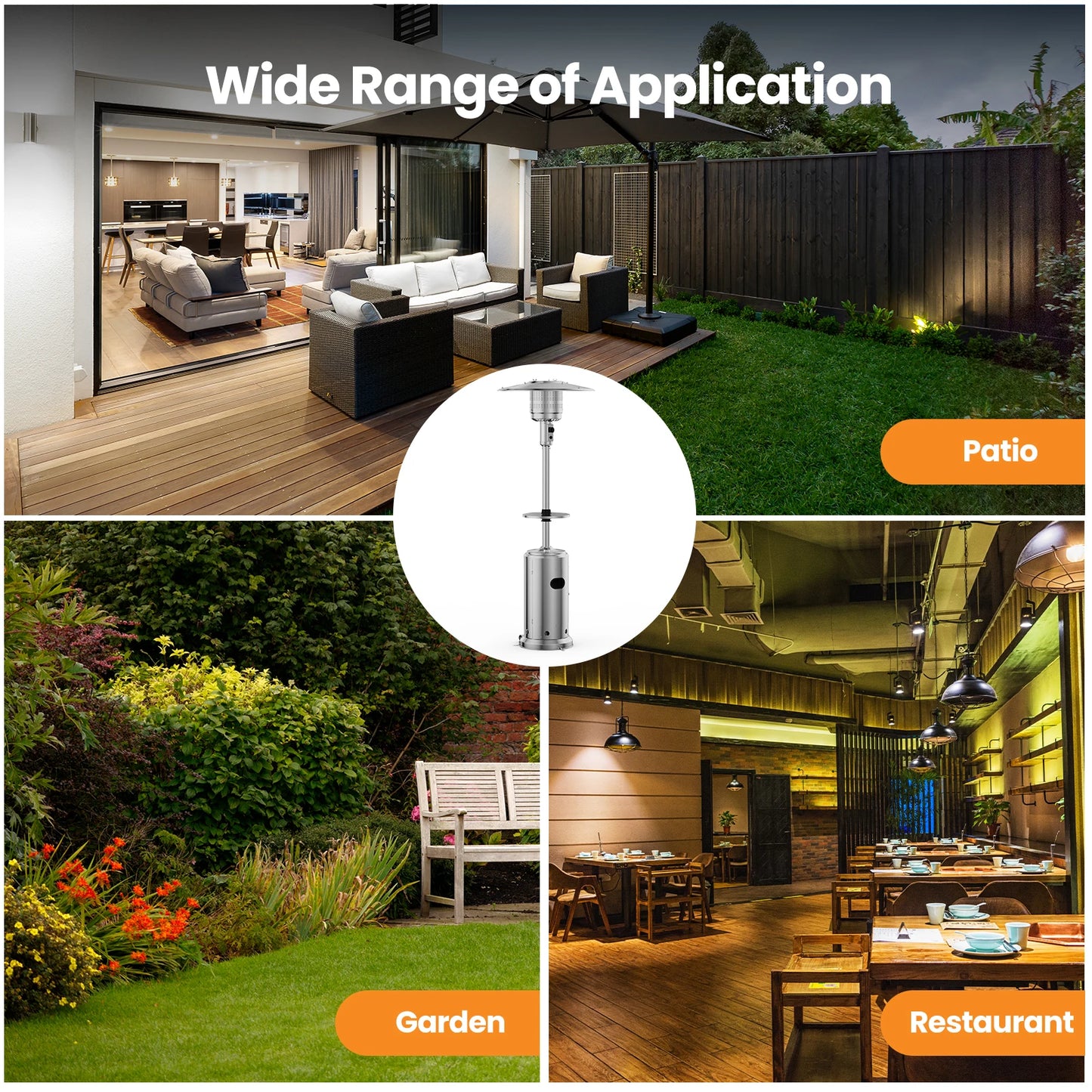 DishyKooker 42000 BTU Propane Umbrella Outdoor Patio Heater Stainless Steel