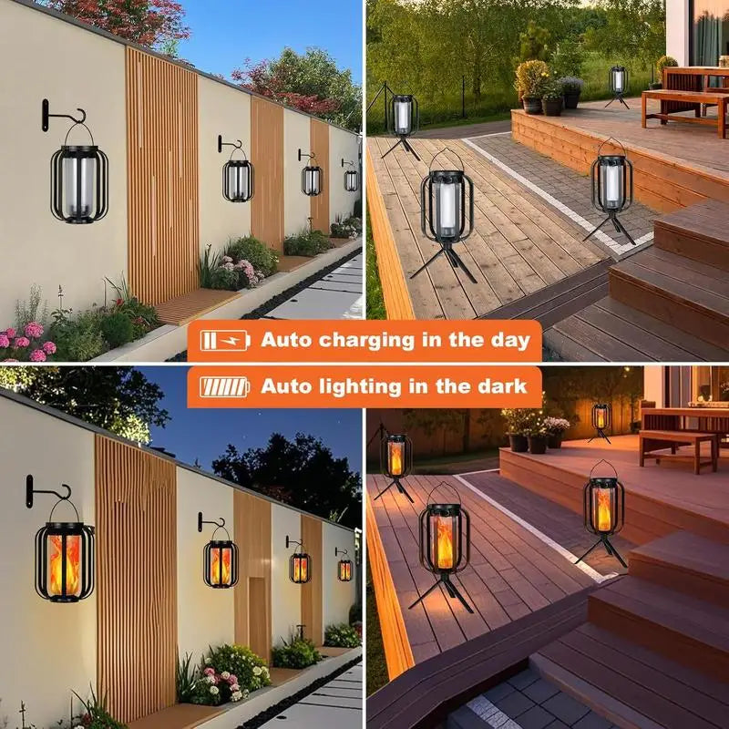 Solar Lantern Outdoor Light With Base Waterproof Flickering Flame Effect
