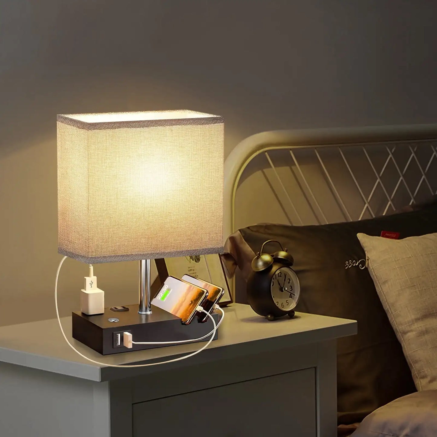 SZRSTH Dual USB Port Bedside Table Lamp With Dimmable LED