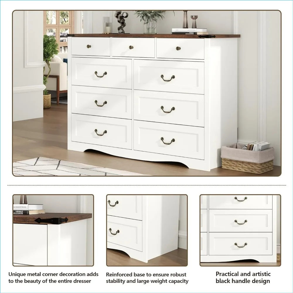 XUYUAN Farmhouse 9 Drawer Dresser For Bedroom Storage