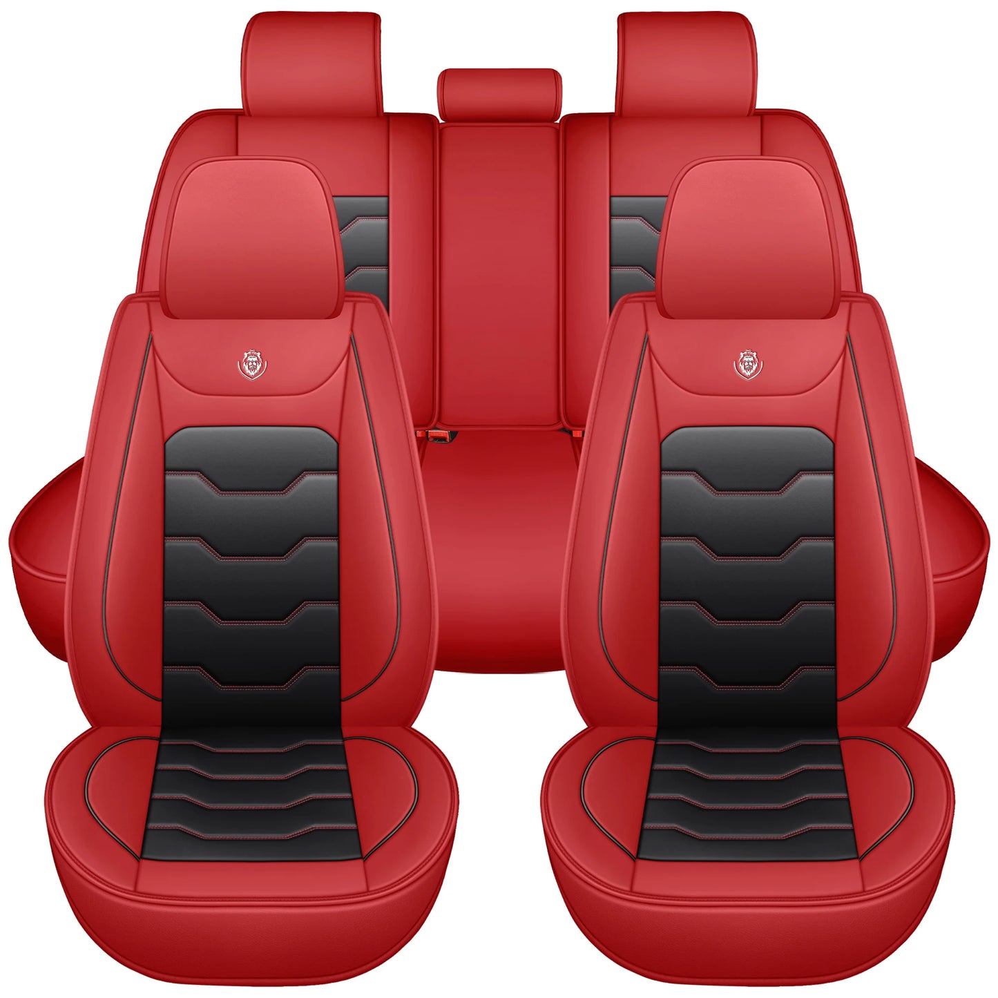 Car seat cover, 5-seater universal, suitable for 90% of 5-seater models，Waterproof leather car interior, (Black/Red)