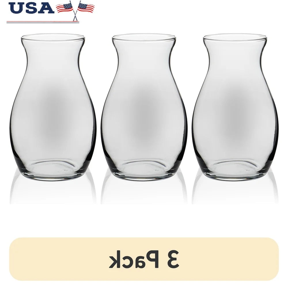 Set of 3 Clear Glass Pot Belly Vases Elegant Floral Arrangements Table Decor Gift Idea Home Events