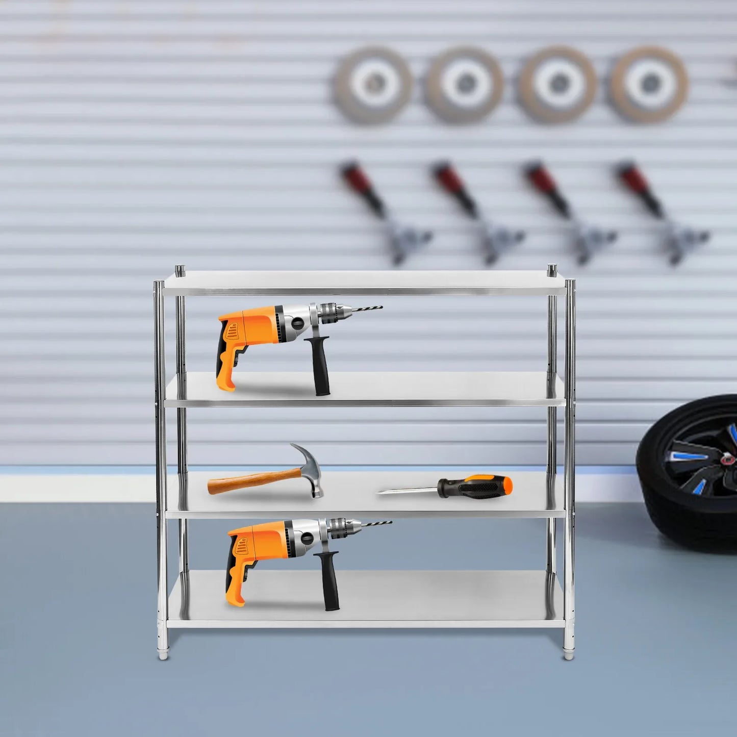 Heavy Duty 4-Tier Shelving 58.1"Wx17.5"Dx58.1"H - 1320LB Capacity Stainless Steel Storage Rack for Warehouse & Garage