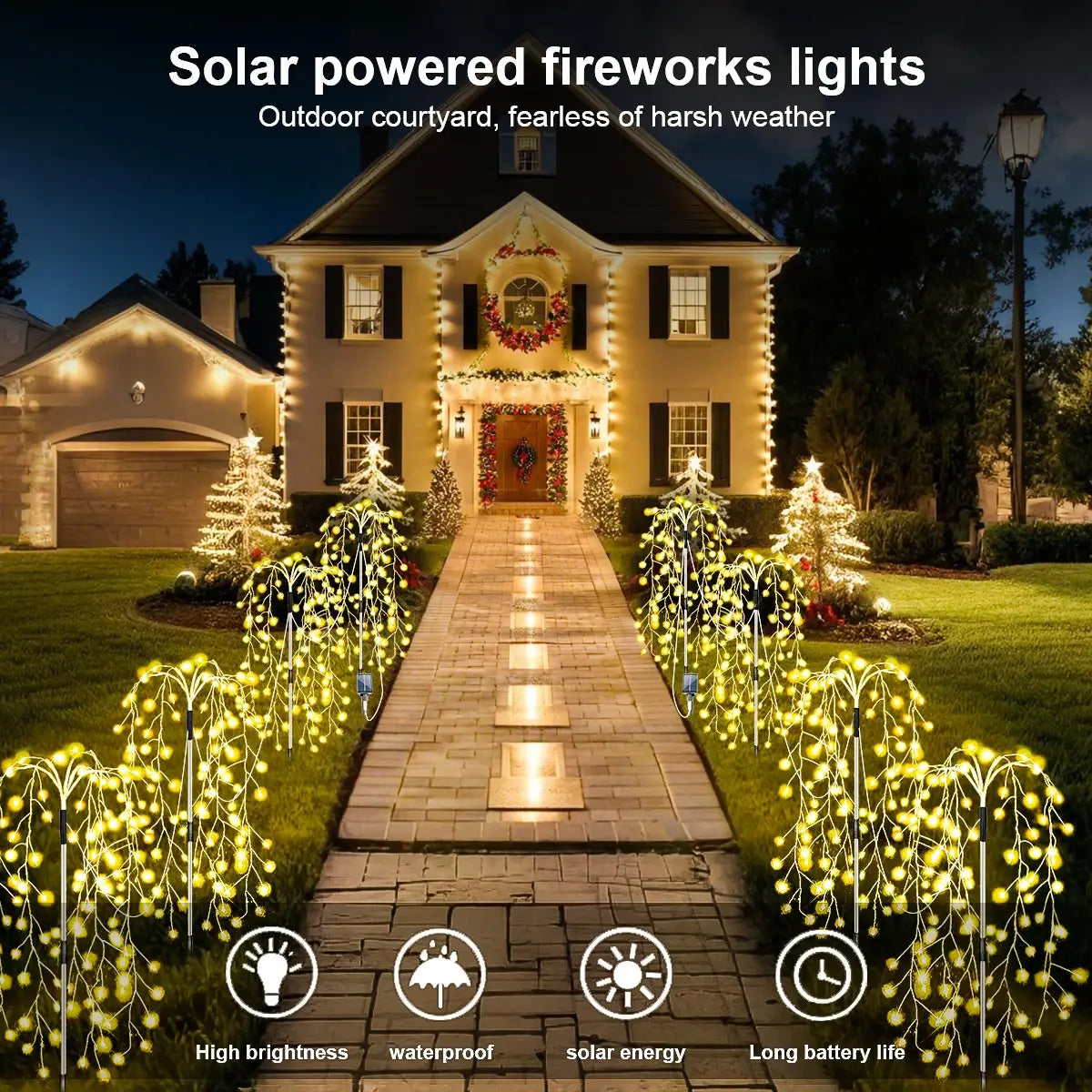 WELPUR 4Pack 680LED Christmas Solar Firecracker Lights