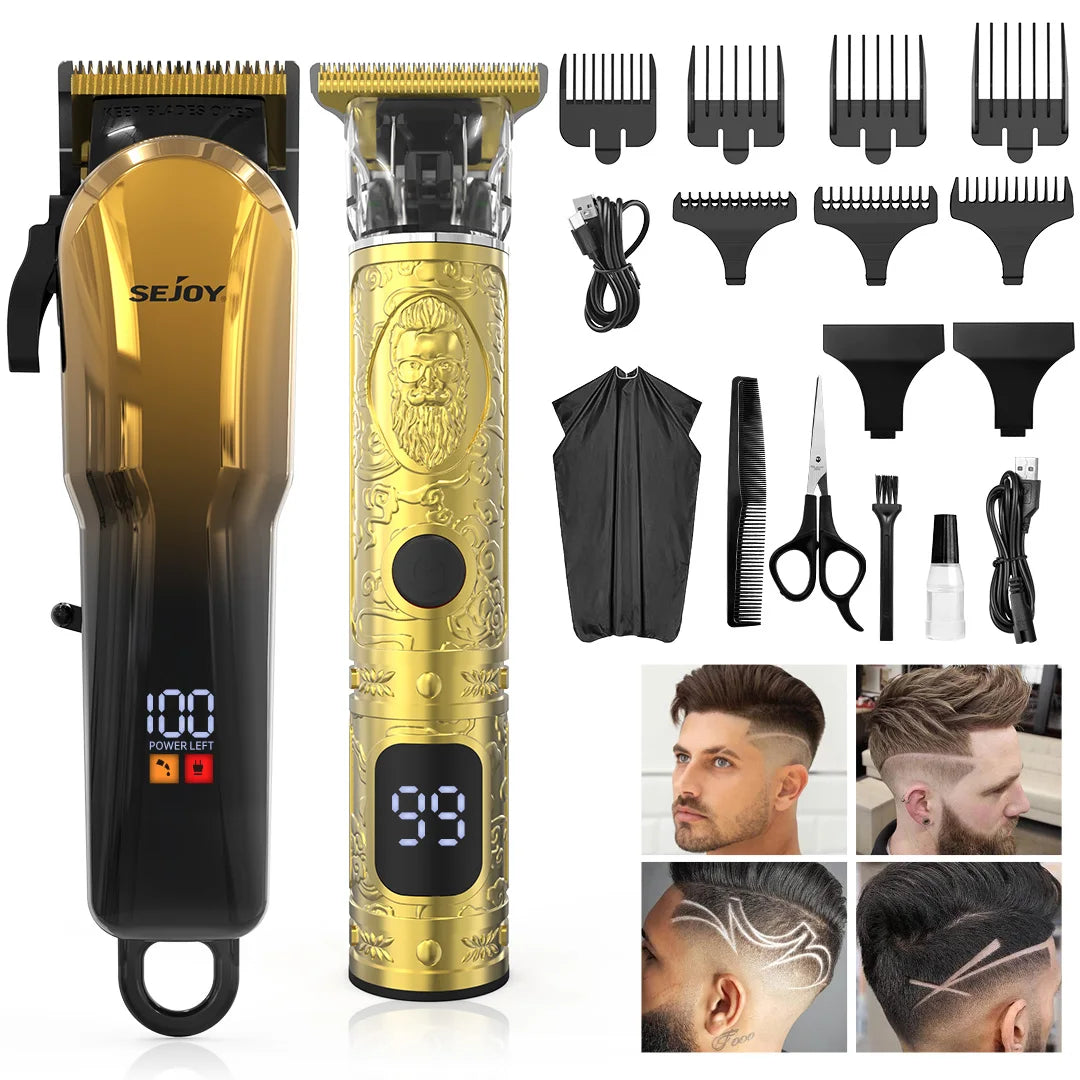 Sejoy Professional Combo Kits For Men Adjustable Speeds Hair Clipper Rechargeable Electric Hair Trimmer Set for Barber