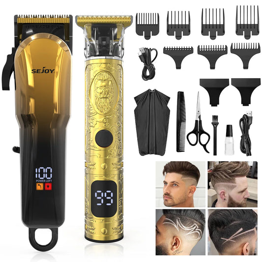 Sejoy Professional Combo Kits For Men Adjustable Speeds Hair Clipper Rechargeable Electric Hair Trimmer Set for Barber