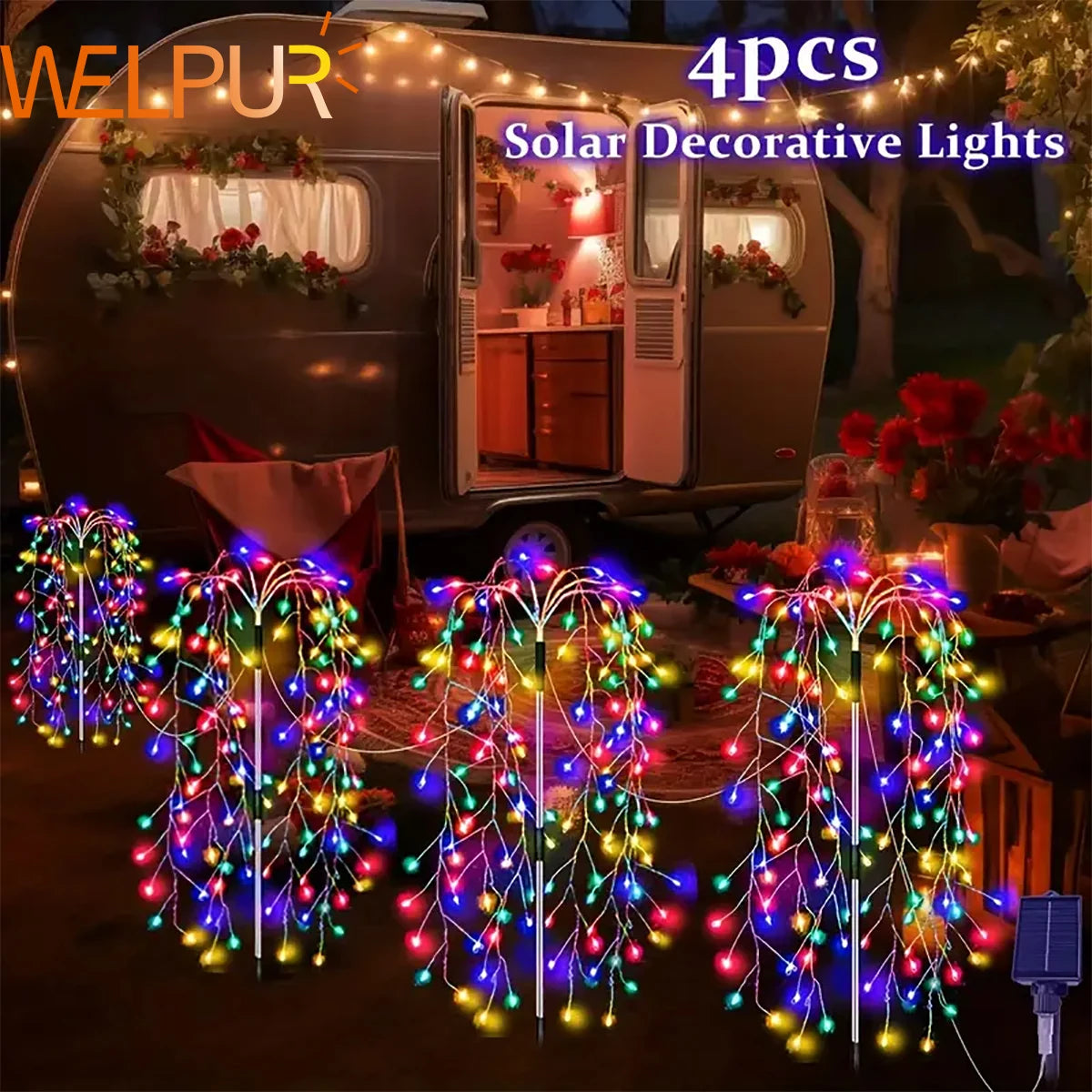 WELPUR 4Pack 680LED Christmas Solar Firecracker Lights